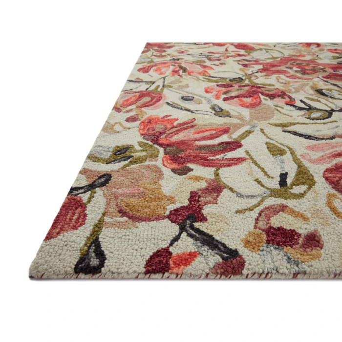 Loloi Belladonna Ivory / Raspberry 3'-0" x 3'-0" Round Accent Rug