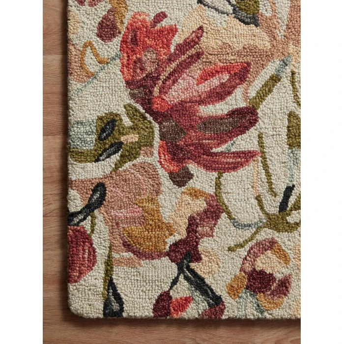 Loloi Belladonna Ivory / Raspberry 3'-0" x 3'-0" Round Accent Rug