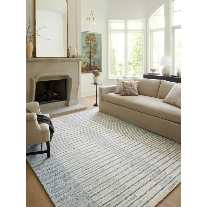 Chris Loves Julia x Loloi Chris Ivory / Denim CHR-01 7 ft. 9 in. X 7 ft. 9 in. Square Rug