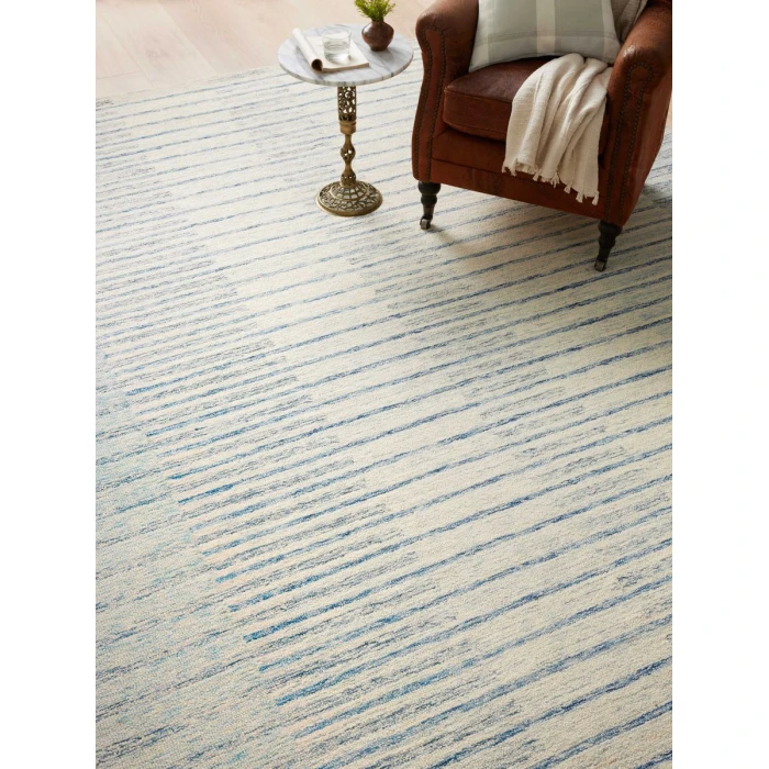 Chris Loves Julia x Loloi Chris Ivory / Denim CHR-01 7 ft. 9 in. X 7 ft. 9 in. Square Rug