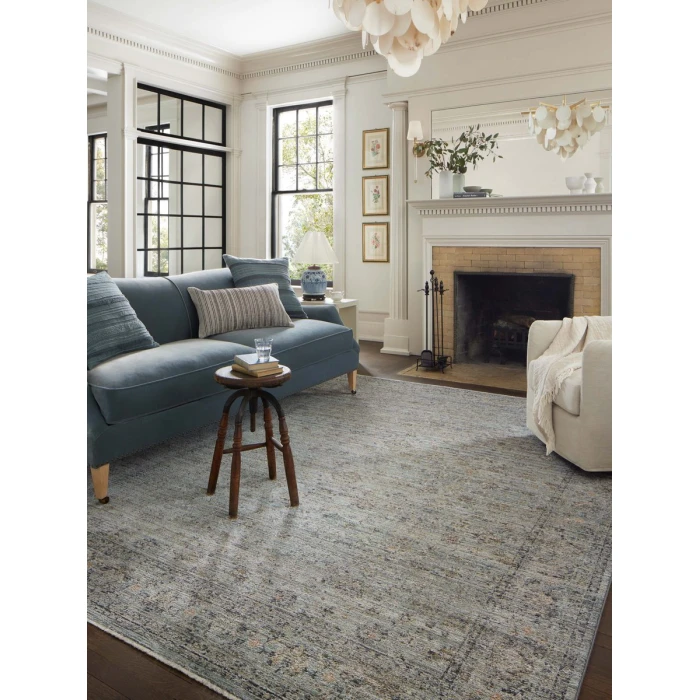 Jean Stoffer x Loloi Katherine Ocean / Gold KES-01 7 ft. 10 in. X 7 ft. 10 in. Round Rug
