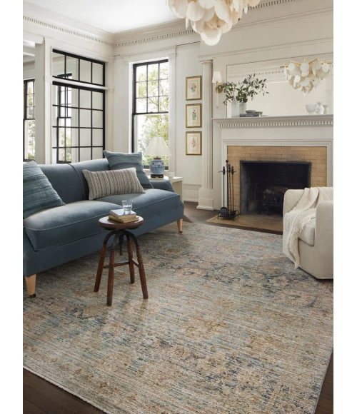 Jean Stoffer x Loloi Katherine Ocean / Coral KES-02 5 ft. 3 in. X 5 ft. 3 in. Round Rug