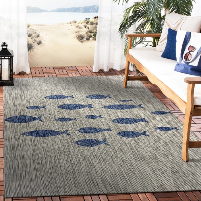 Rugs Town 81505 Gray/ Navy 7'9" X 9'9 Rect. Rug