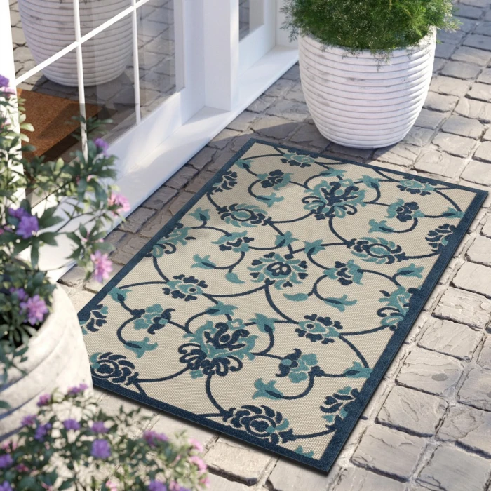 Rugs Town Cabana 81813 Ivory/ Navy 2' X 3' Rect. Rug