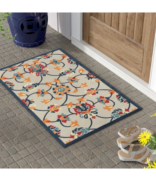 LR Home Copa Cabana 81814 Ivory/ Navy 2' X 3' Rect. Rug