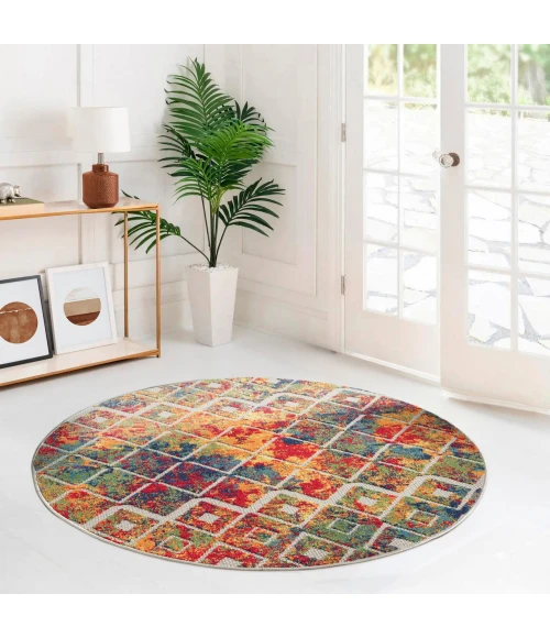 LR Home Copa Cabana Red COPAC 5ft.3in. x 5ft.3in. Round Rug