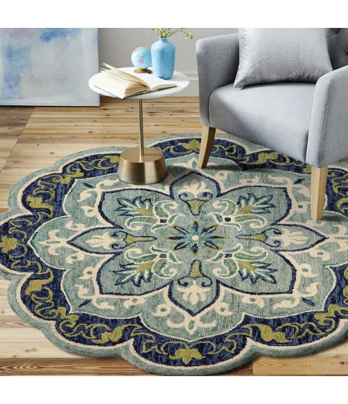 LR Home Dazzle Blue DAZZL 5ft. x 5ft. Round Rug