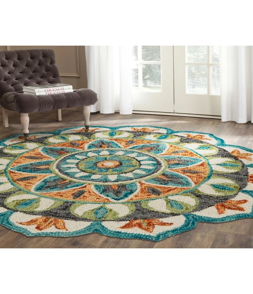 LR Home DAZZLE 54085 Teal/ Green 5' Round Rug