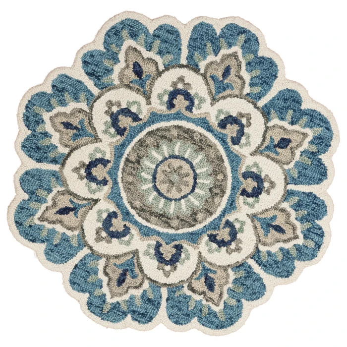 LR Home DAZZLE 54094 Ivory Teal 4' X 4' Round Rug