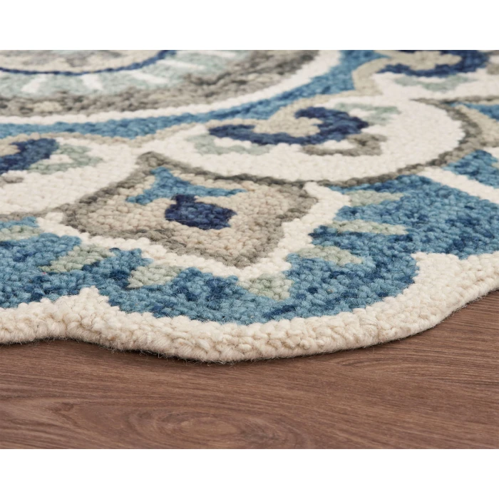 Rugs Town 54094 Ivory Teal 5' Round Rug