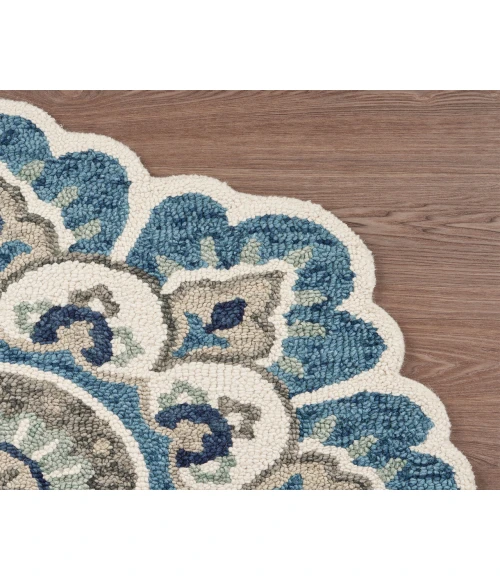 LR Home DAZZLE 54094 Ivory Teal 5' Round Rug