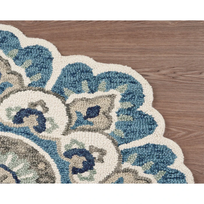 Rugs Town 54094 Ivory Teal 5' Round Rug