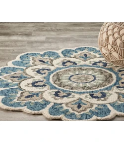 LR Home Dazzle 54094 Ivory Teal 5' Round Rug
