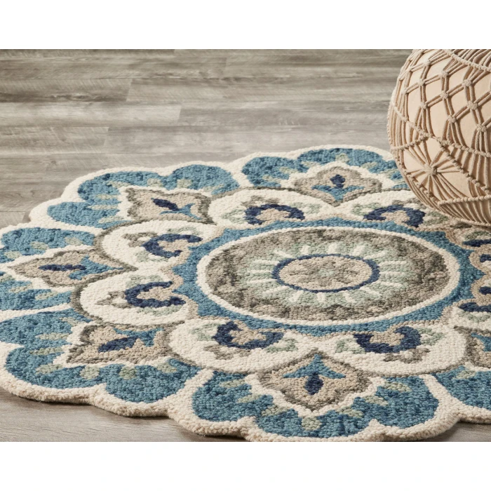 Rugs Town 54094 Ivory Teal 5' Round Rug