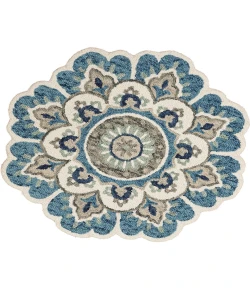 LR Home Dazzle 54094 Ivory Teal 5' Round Rug