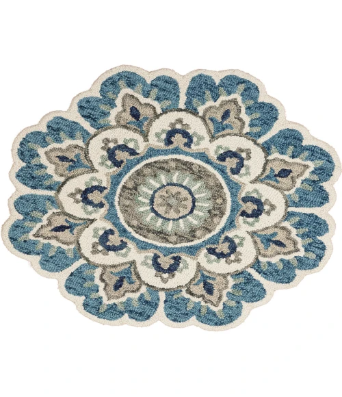 LR Home DAZZLE 54094 Ivory Teal 5' Round Rug