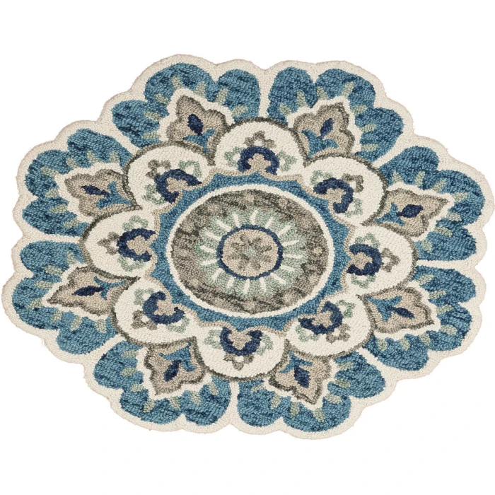 Rugs Town 54094 Ivory Teal 5' Round Rug