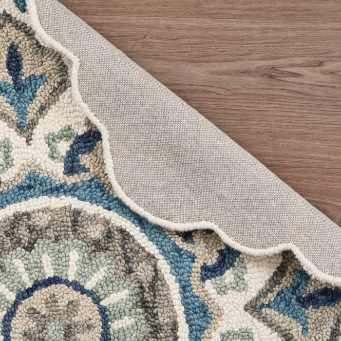 LR Home DAZZLE 54094 Ivory Teal 4' X 4' Round Rug