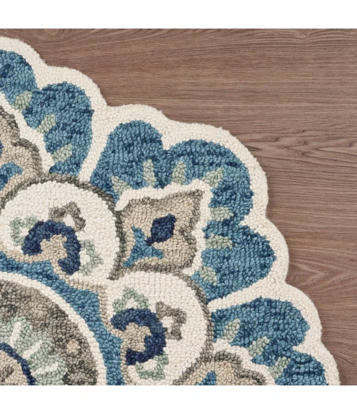 LR Home DAZZLE 54094 Ivory Teal 4' X 4' Round Rug