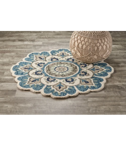 LR Home DAZZLE 54094 Ivory Teal 4' X 4' Round Rug