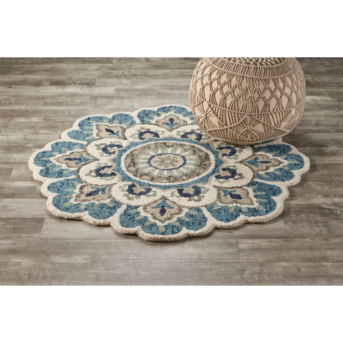 LR Home DAZZLE 54094 Ivory Teal 4' X 4' Round Rug