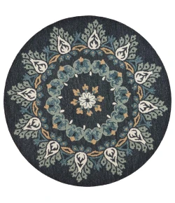 LR Home Dazzle 54097 Charcoal/ Teal 4' X 4' Round Rug