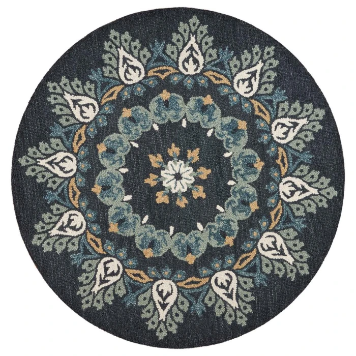 Rugs Town 54097 Charcoal/ Teal 6' Round Rug