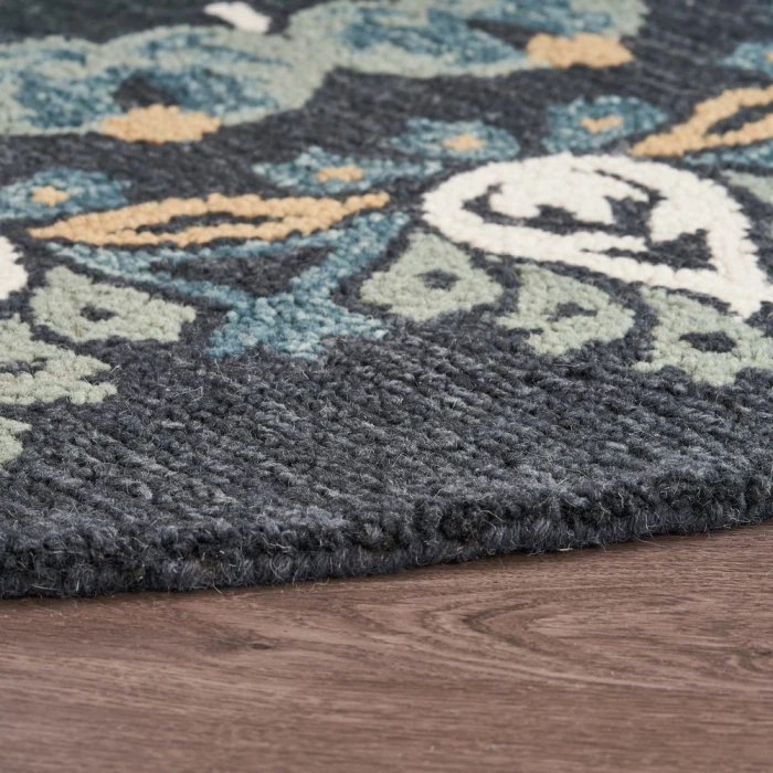 Rugs Town 54097 Charcoal/ Teal 6' Round Rug