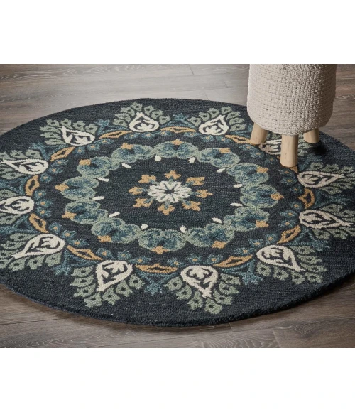LR Home DAZZLE 54097 Charcoal/ Teal 4' X 4' Round Rug