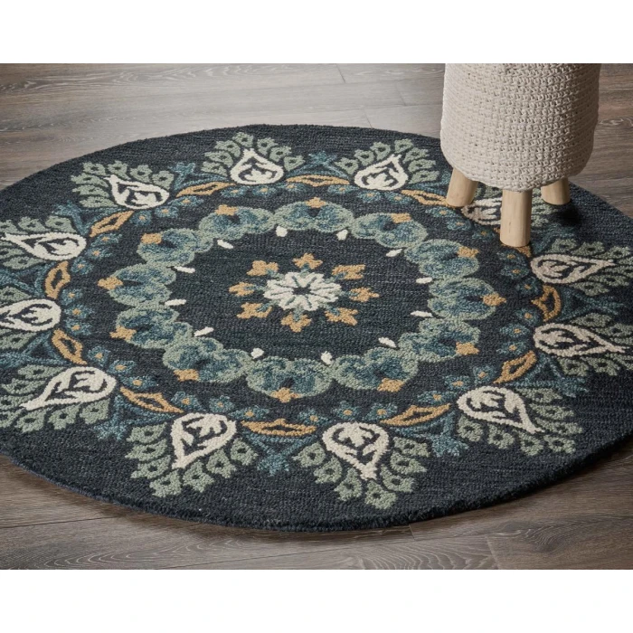 Rugs Town 54097 Charcoal/ Teal 6' Round Rug