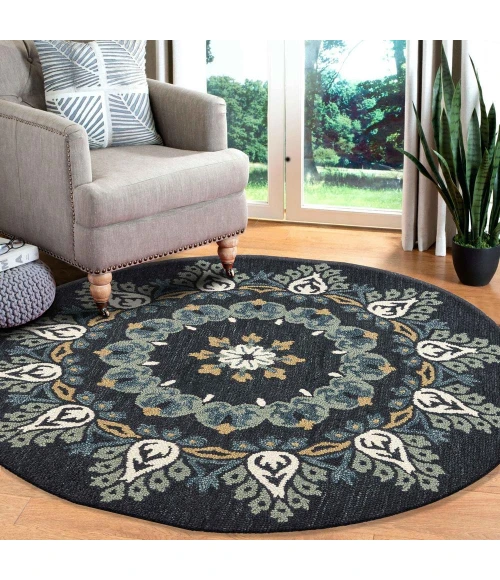 LR Home DAZZLE 54097 Charcoal/ Teal 4' X 4' Round Rug
