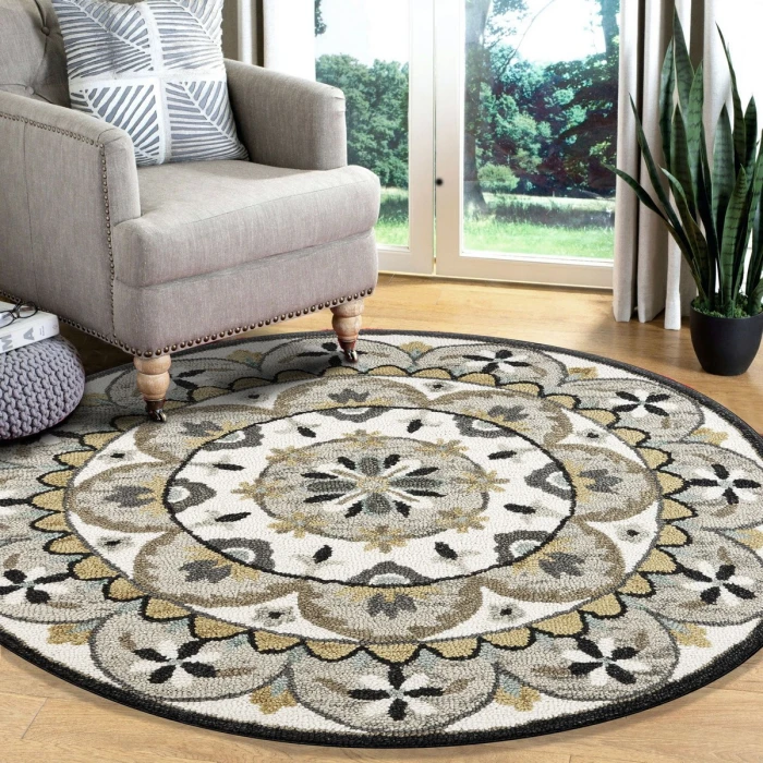 Rugs Town 54100 Ivory Gray 6' Round Rug