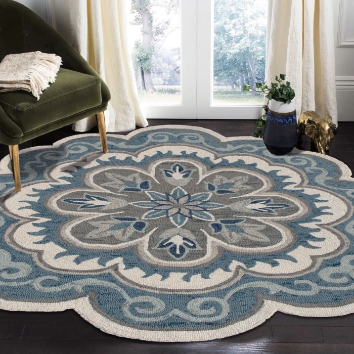 Rugs Town 82267 Ivory Blue 6' Round Rug