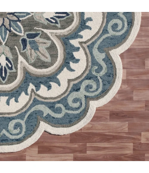 LR Home DAZZLE 82267 Ivory Blue 4' X 4' Round Rug