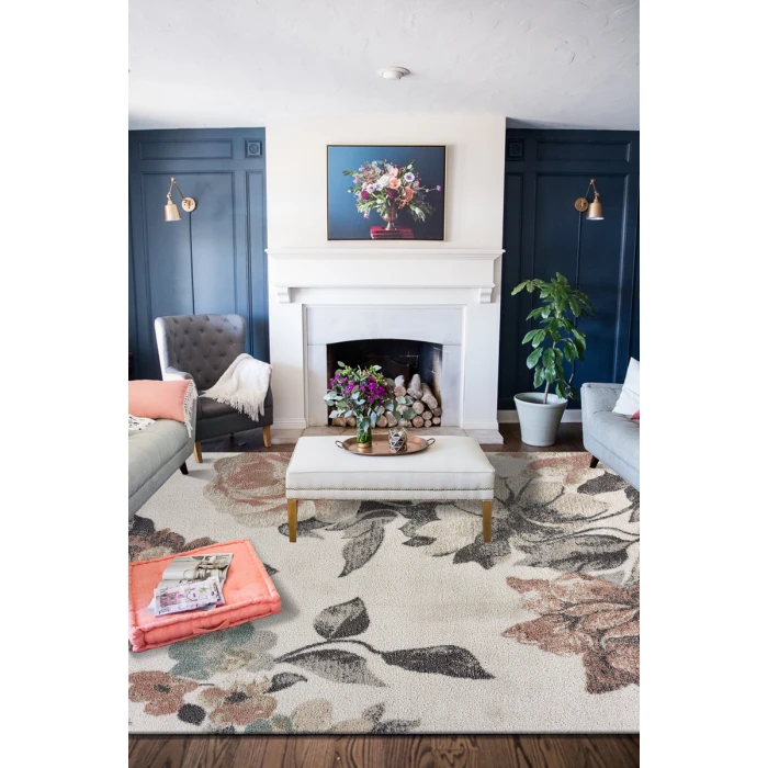 LR Home MEADOW 81541 White/ Gray 7'9" X 9'5 Rect. Rug