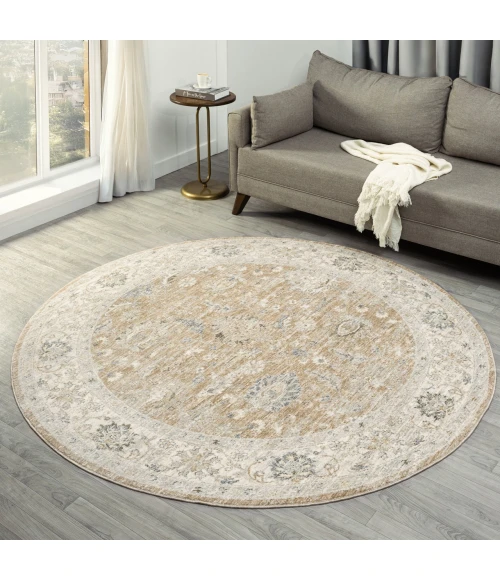 LR Home Miranda Tan MIRAN 6ft.6in. x 6ft.6in. Round Rug