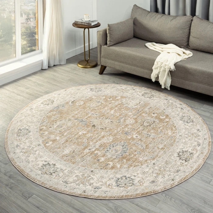 Rugs Town Tan MIRAN 6ft.6in. x 6ft.6in. Round Rug