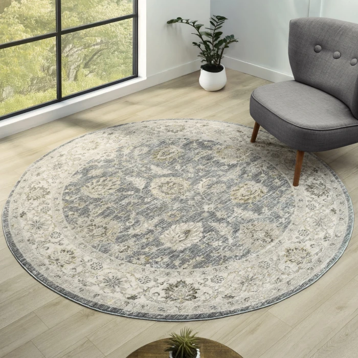 Rugs Town Blue MIRAN 6ft.6in. x 6ft.6in. Round Rug