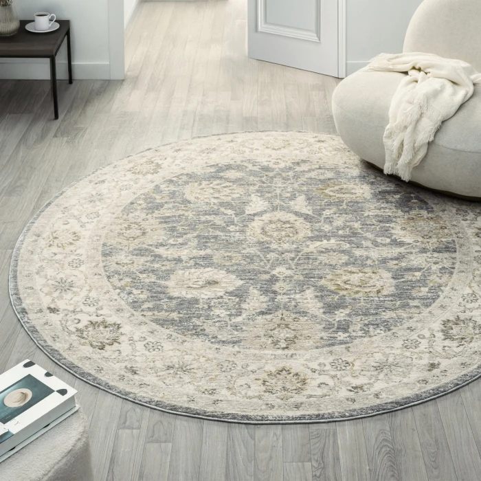 Rugs Town Blue MIRAN 6ft.6in. x 6ft.6in. Round Rug