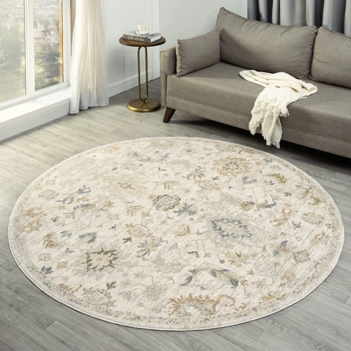 Rugs Town Cream MIRAN 6ft.6in. x 6ft.6in. Round Rug