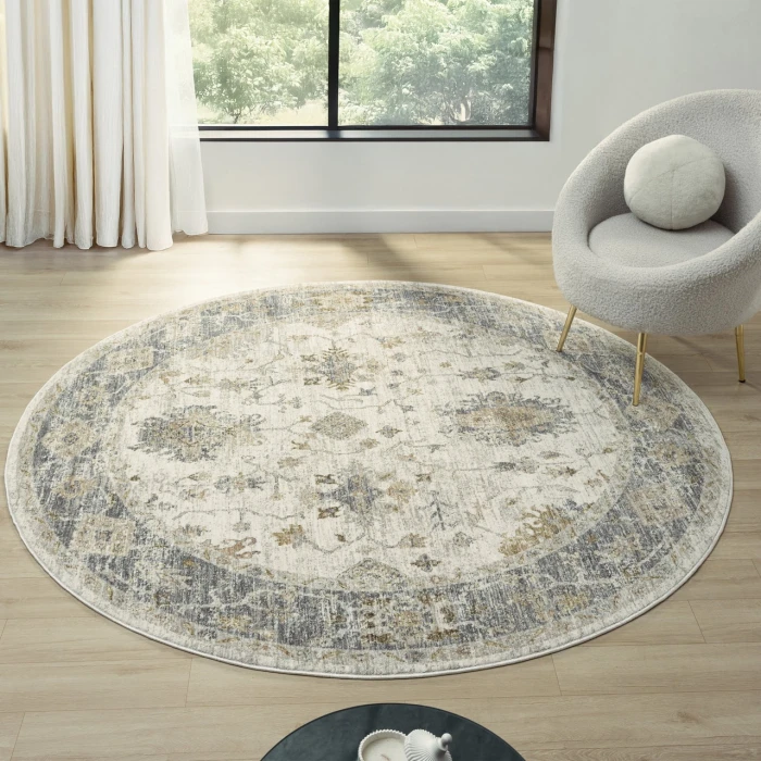 Rugs Town Ivory MIRAN 6ft.6in. x 6ft.6in. Round Rug