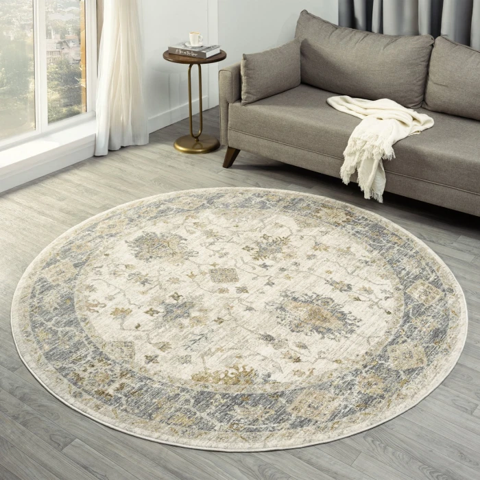 Rugs Town Ivory MIRAN 6ft.6in. x 6ft.6in. Round Rug