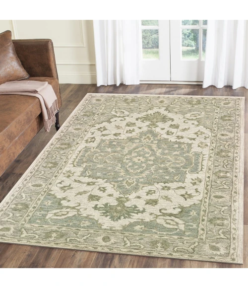 LR Home Modern Traditions 81289 Sea Green/ Gray 7'9" X 9'9 Rect. Rug