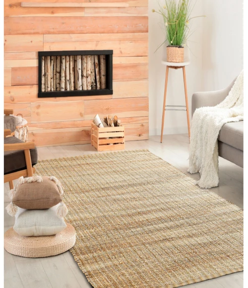 LR Home Natural Fiber Natural Jute/Rust 03305 7 ft. 9 in. X 9 ft. 9 in. Rect. Rug