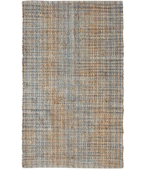 LR Home Natural Fiber Tan/Light Blue/Medium Blue 03305 5 ft. X 7 ft. 9 in. Rect. Rug