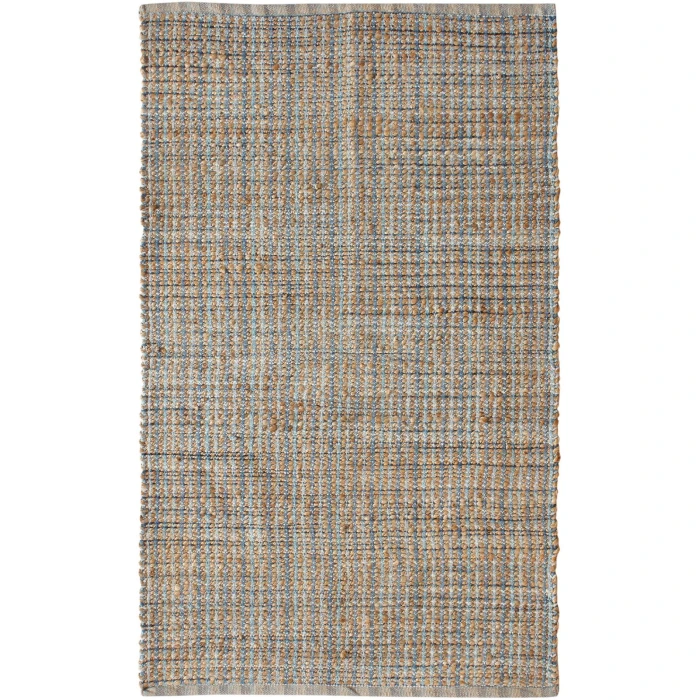 LR Home Natural Fiber Tan/Light Blue/Medium Blue 03305 5 ft. X 7 ft. 9 in. Rect. Rug
