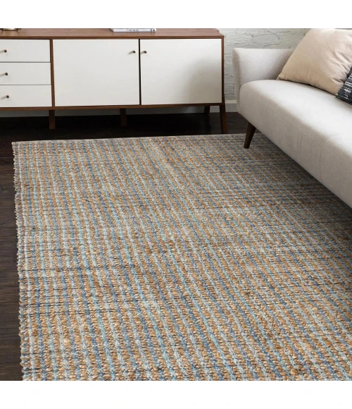 LR Home Natural Fiber Tan/Light Blue/Medium Blue 03305 5 ft. X 7 ft. 9 in. Rect. Rug
