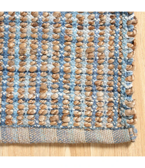 LR Home Natural Fiber Tan/Light Blue/Medium Blue 03305 5 ft. X 7 ft. 9 in. Rect. Rug