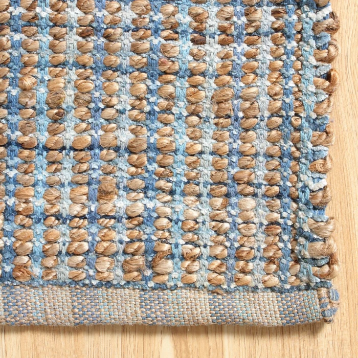LR Home Natural Fiber Tan/Light Blue/Medium Blue 03305 5 ft. X 7 ft. 9 in. Rect. Rug