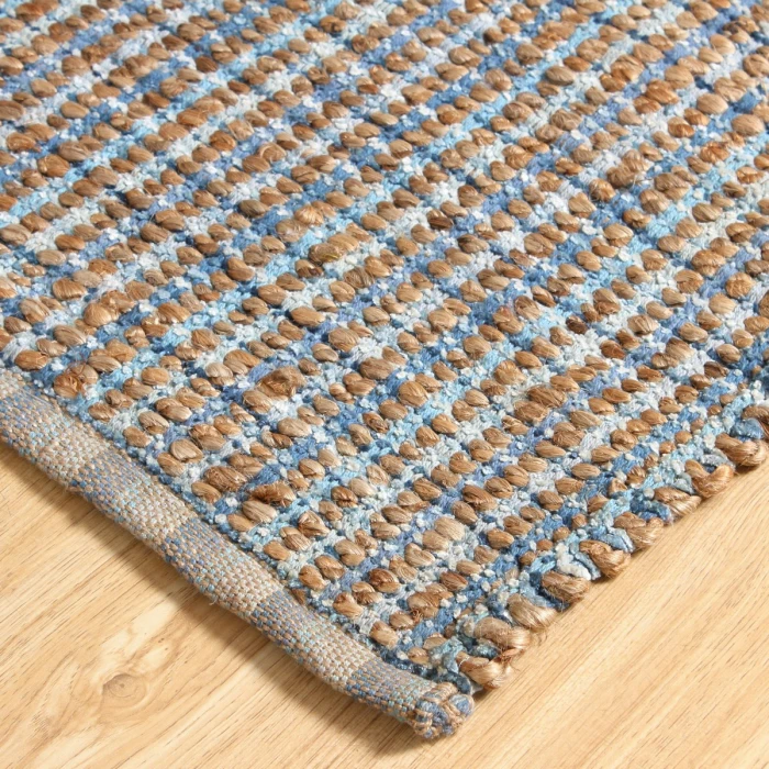 LR Home Natural Fiber Tan/Light Blue/Medium Blue 03305 5 ft. X 7 ft. 9 in. Rect. Rug